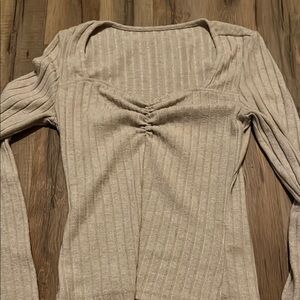 SHEIN Cream Ribbed Long Sleeve Top